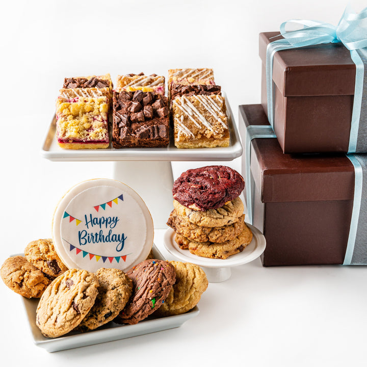 Deluxe Duo Cookie Gift Boxes with Happy Birthday Cookie