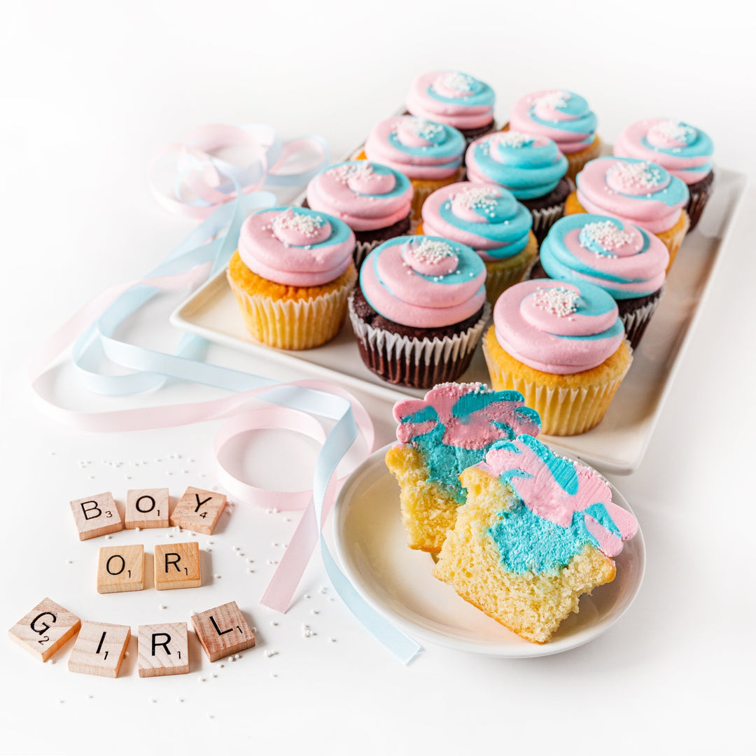 Gender Reveal Cupcakes with Pink & Blue icing