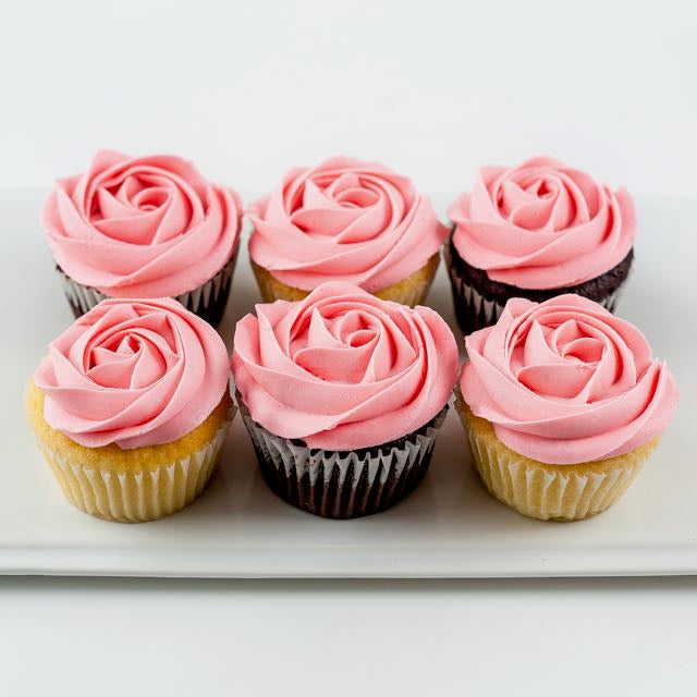 Valentine's Day Chocolate and Vanilla Cupcakes with Pink Rose Icing