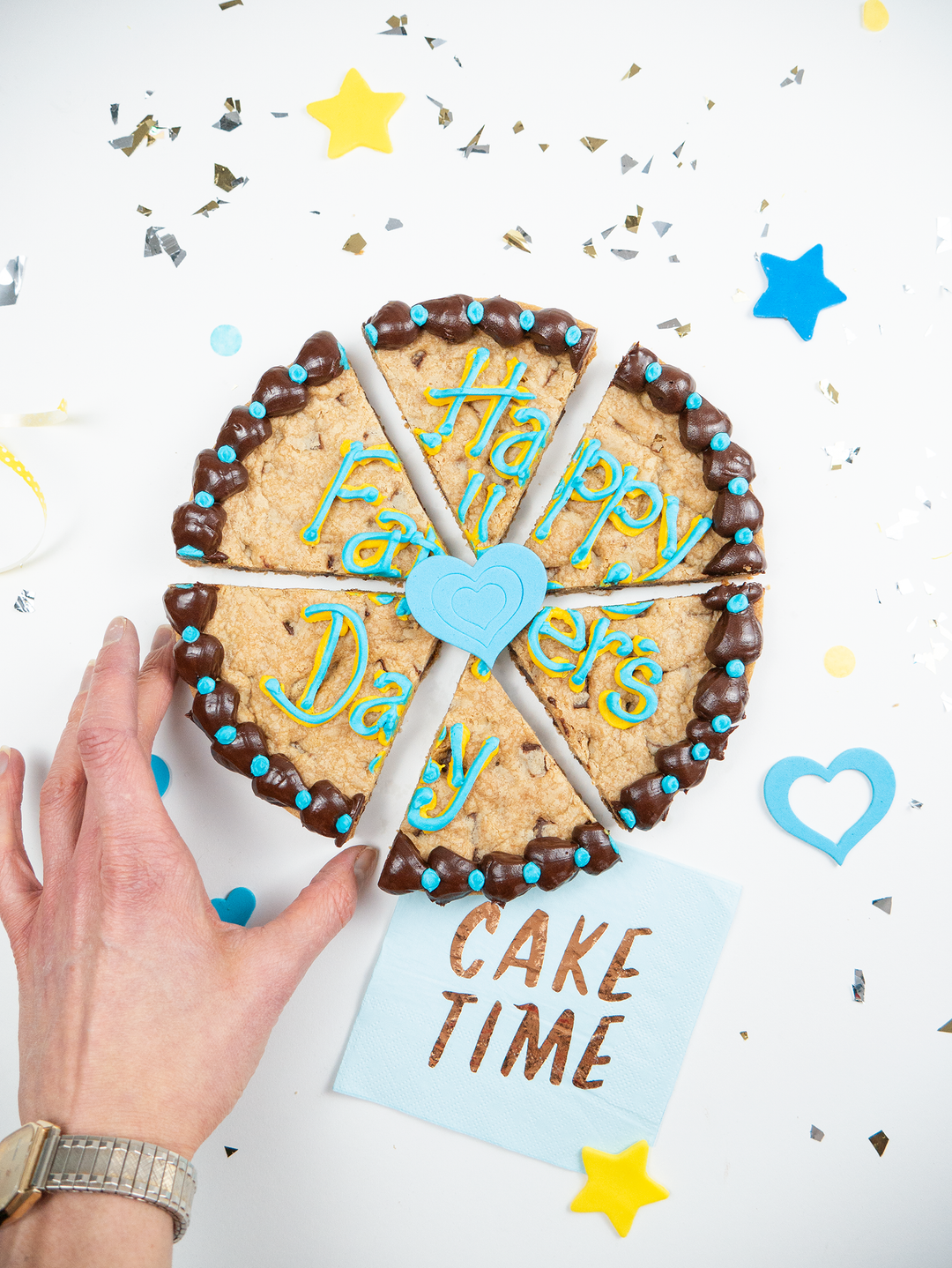 giant cookie cake with happy fathers day on it