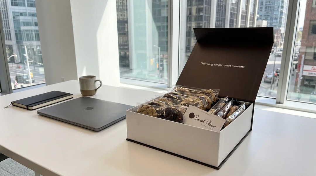 Sweet Flour Classic Cookies Gift Crate with individually wrapped gourmet cookies in a premium gift box