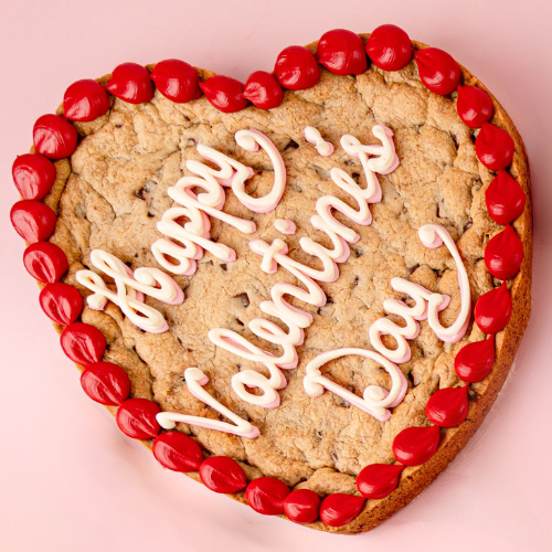 Valentine's Day Cookie Cake with Red Border and Pink Writing