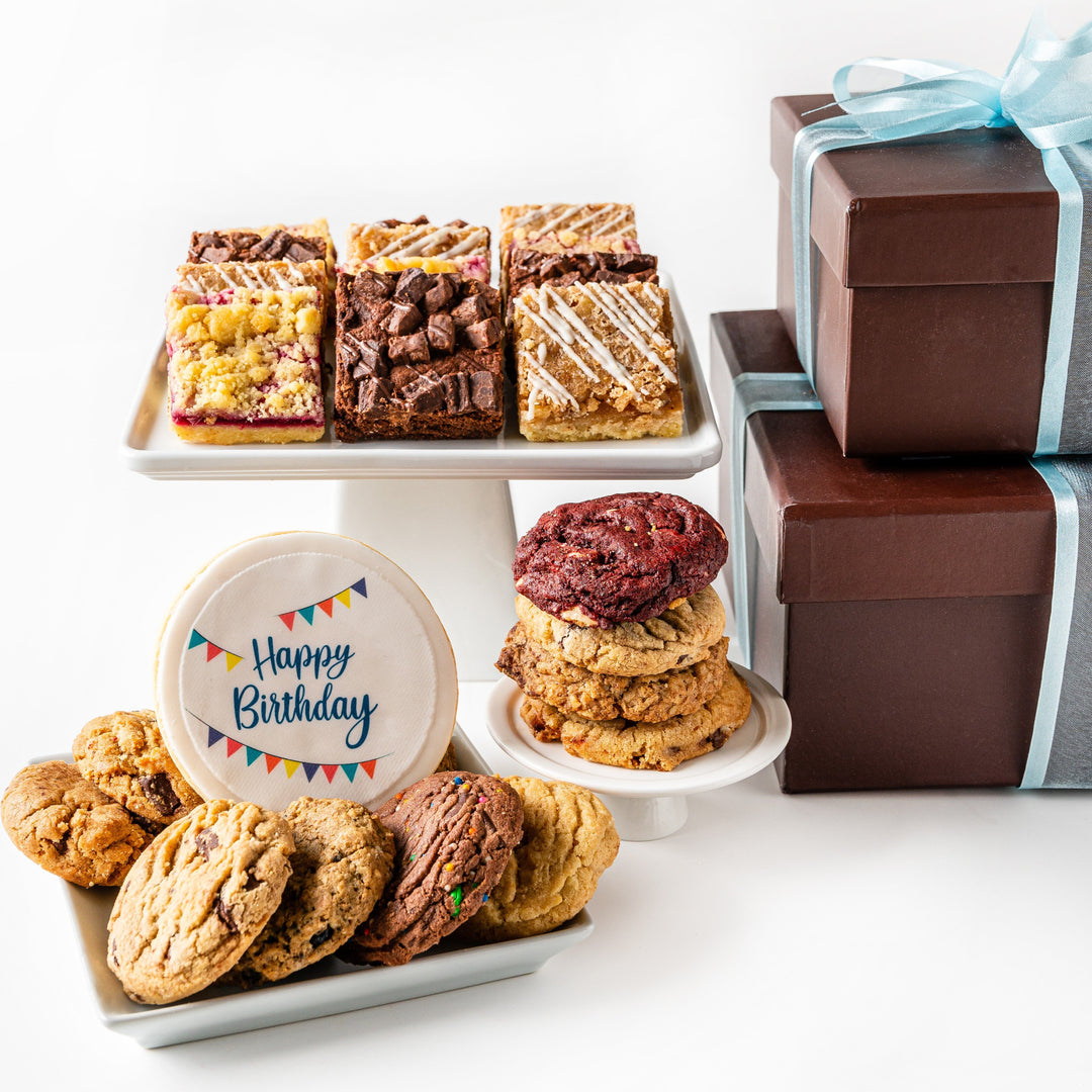 Deluxe Duo Cookie Gift Boxes with Happy Birthday Cookie