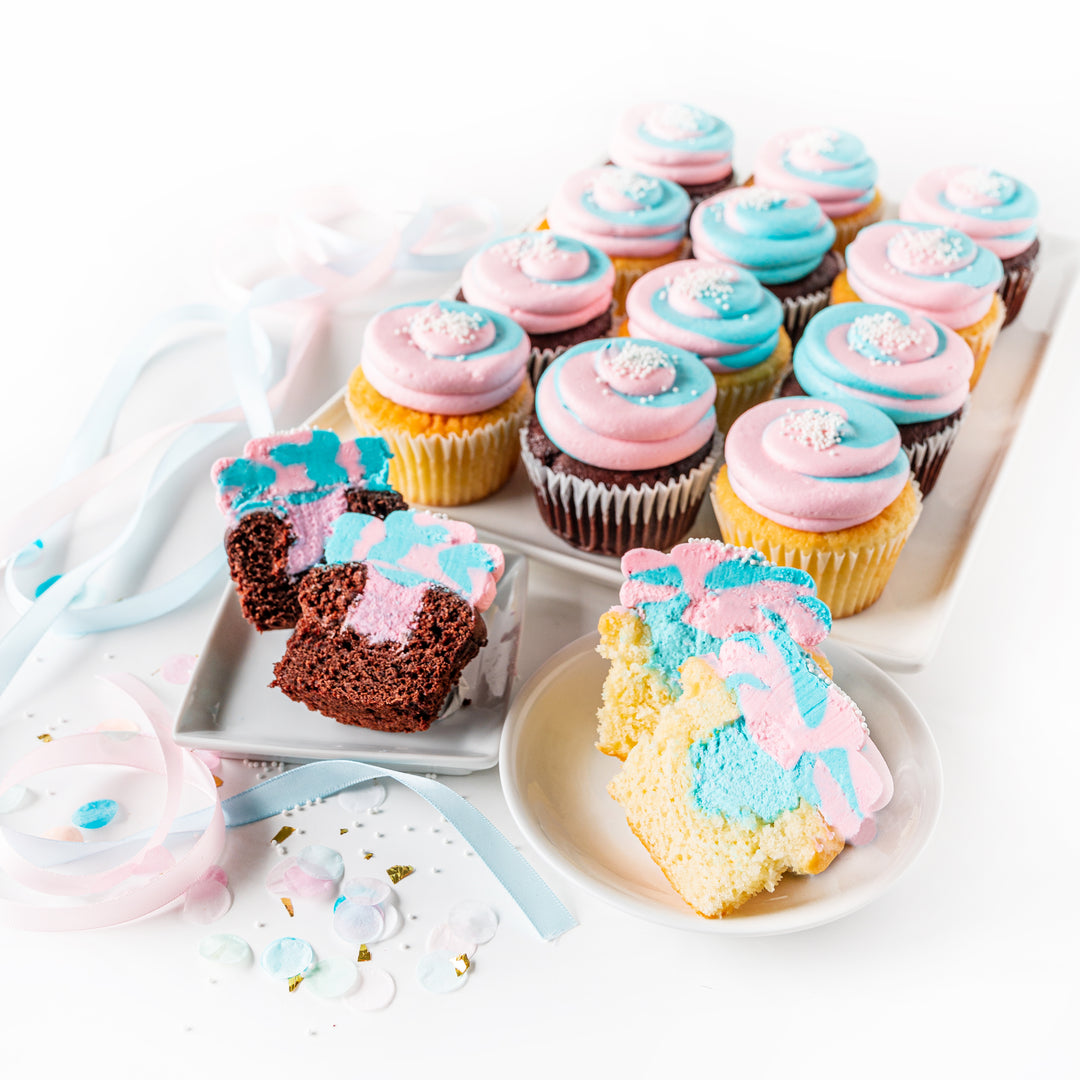 Gender Reveal Cupcakes with Pink & Blue icing