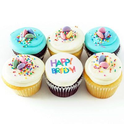 half dozen Party Like It's Your Birthday Cupcakes with Happy Birthday topping and sprinkles