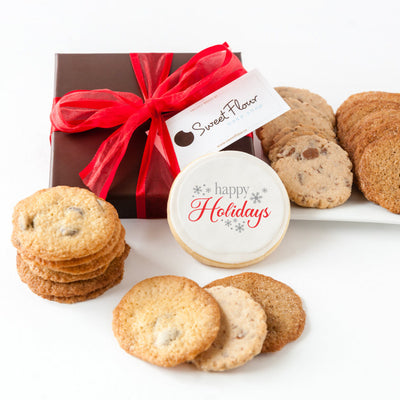 Crispy Chocolate Chip and Cinnamon Sugar Cookies with Happy Holidays Sugar Cookie