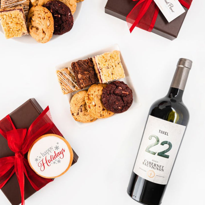 Holiday Cookie Gift Box with Red Wine