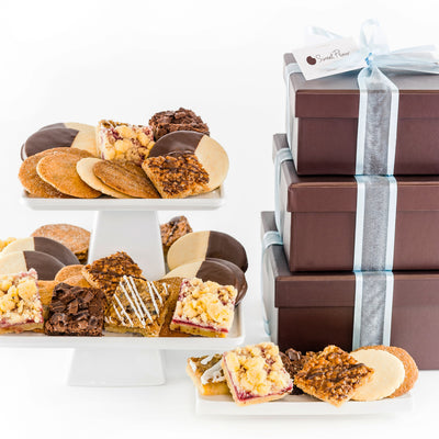 Baker's Select Gift Tower - 3 box tower with assorted brownie, bars, shortbread and crispy cookies