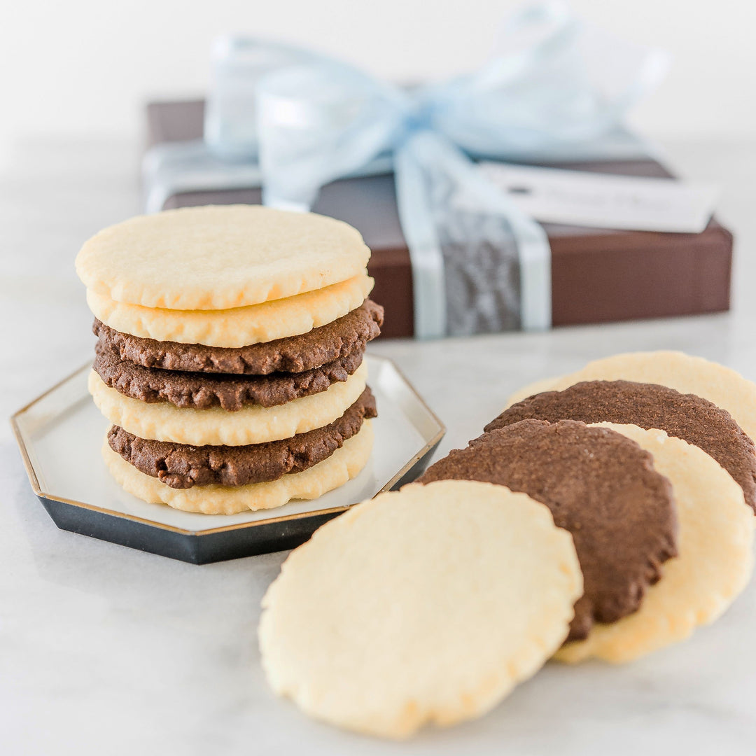 Assorted shortbread cookie gift box with blue ribbon