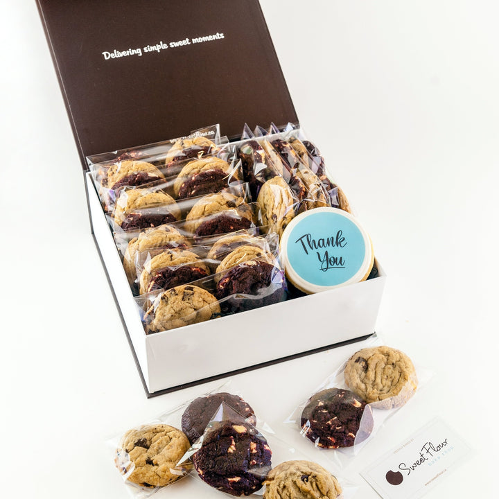Gift Box of Gourmet Cookie Packs with Thank You decorated cookie