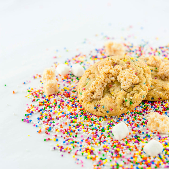 Stardust fully loaded stuffed cookie with rainbow sprinkles and marshmallow Rice Krispies