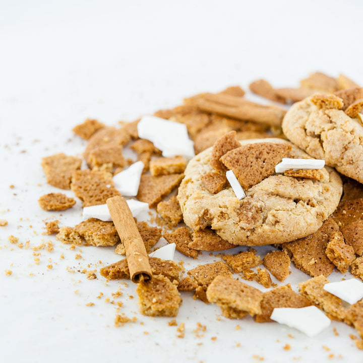 Cinnamon Swirl Crunch fully loaded stuffed cookie with cinnamon and icing bits