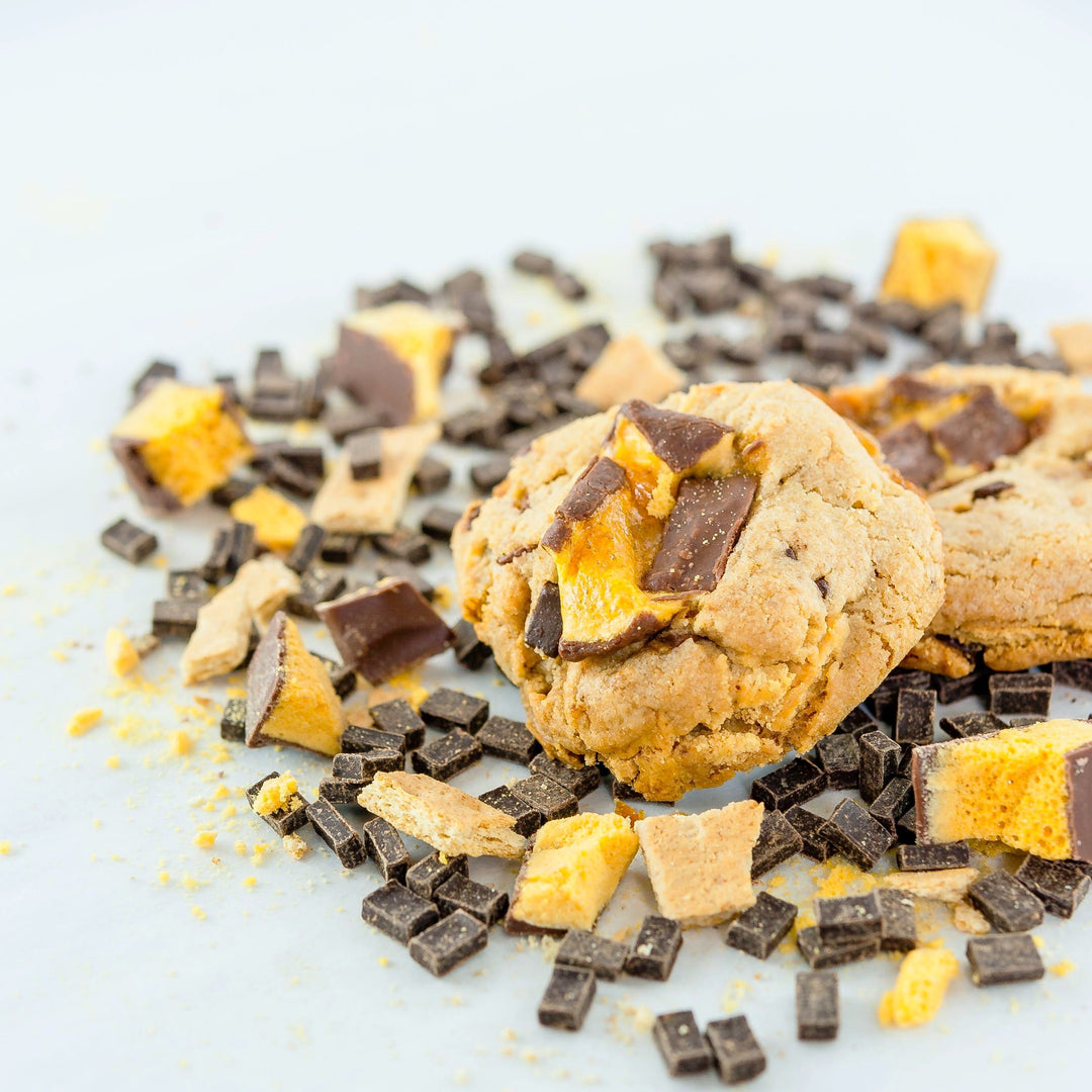 Golden Crunchie fully loaded Cookie stuffed with Crunchie bar, dark chocolate and graham crackers