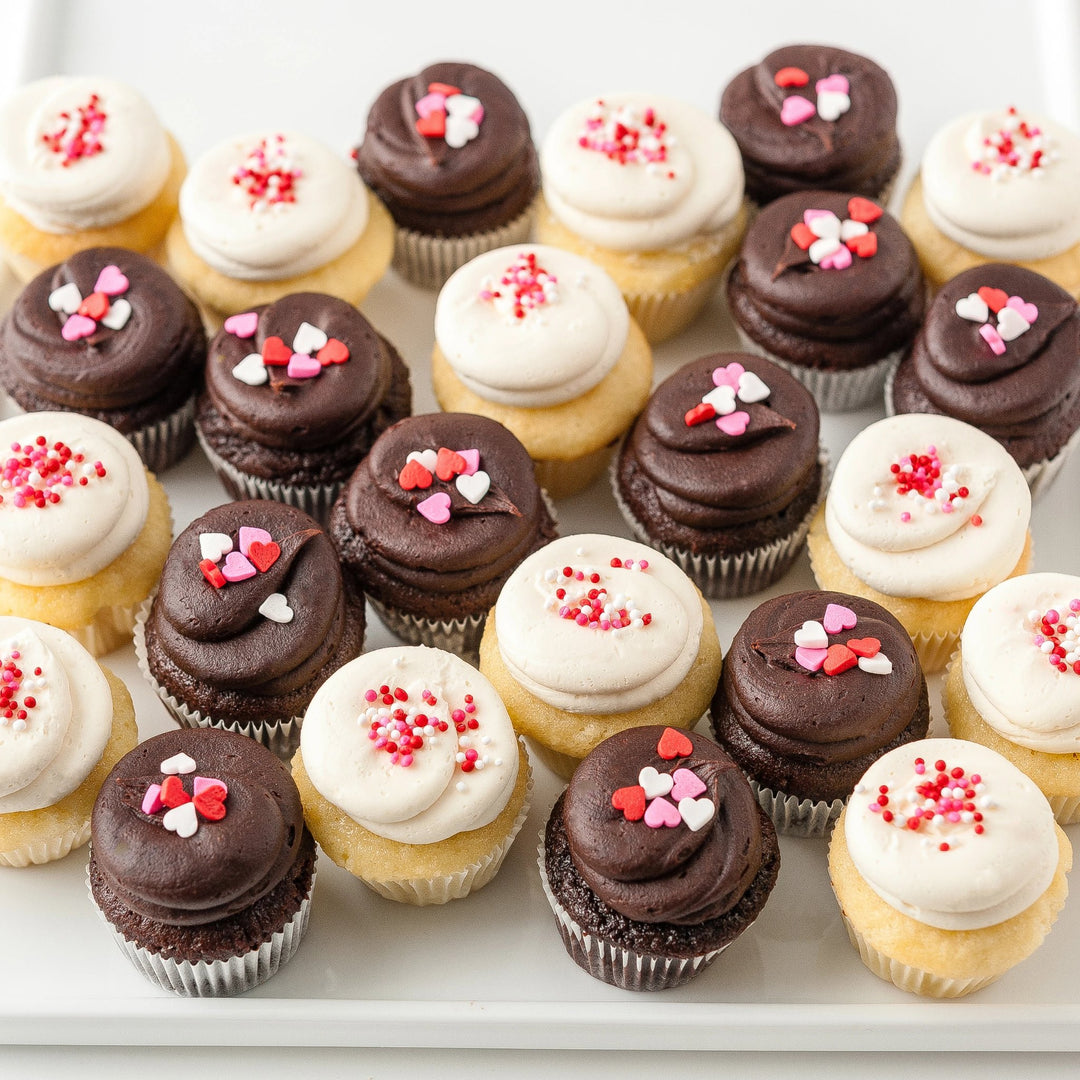 Valentine's Day Mini Cupcake Tray with Chocolate and Vanilla Cupcakes