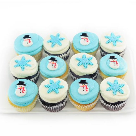 Winter Cupcakes with Snowflakes and Snowmen